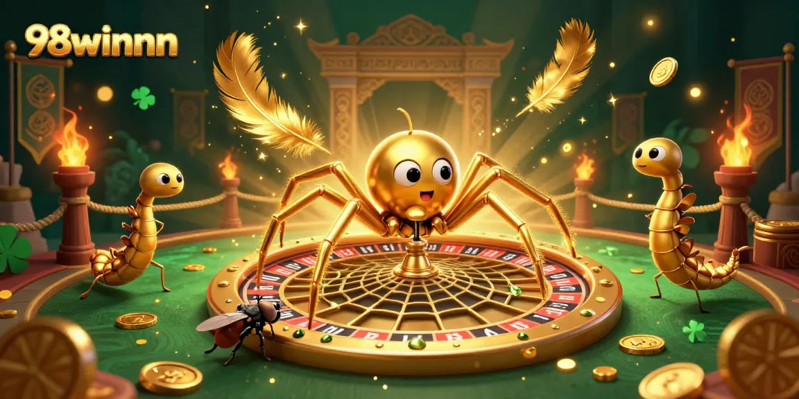 Experience the thrill of betting at 98winnn as the golden spider spins a roulette wheel.