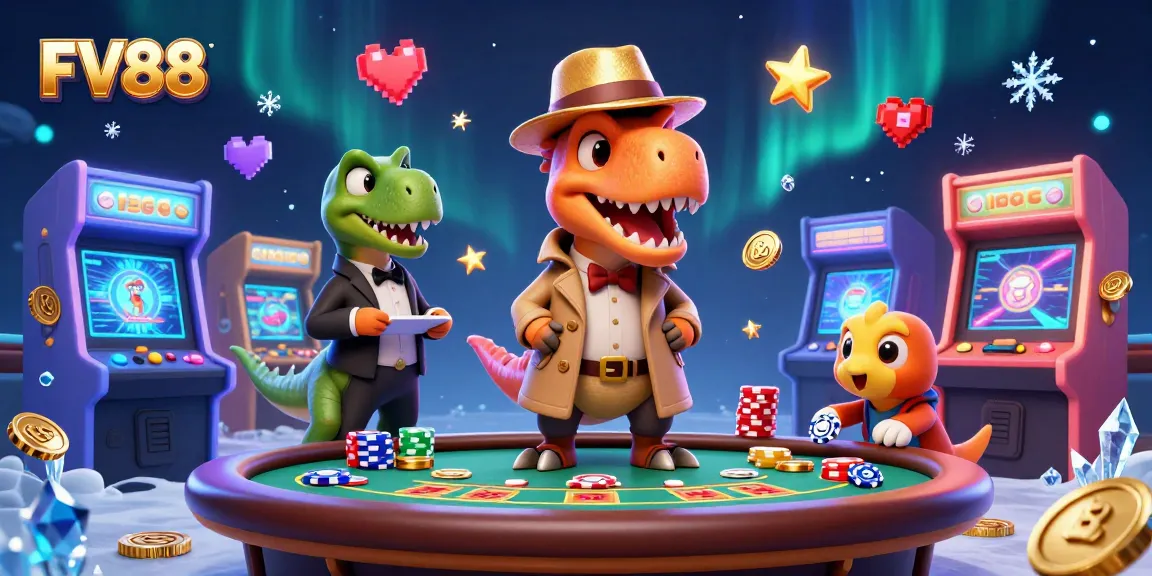 Experience thrilling gameplay at FV88 with cartoon dinosaurs captivating the casino table.