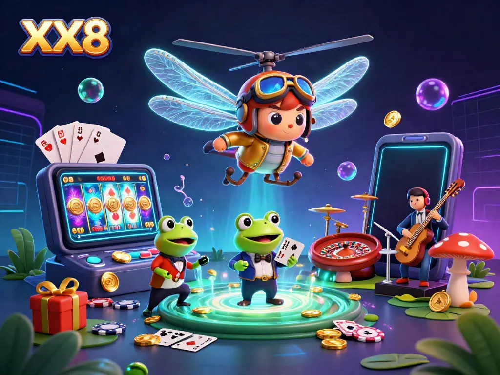 Immerse in the vivid XX8 casino experience, where a dragonfly pilot and frog croupier deliver excitement!