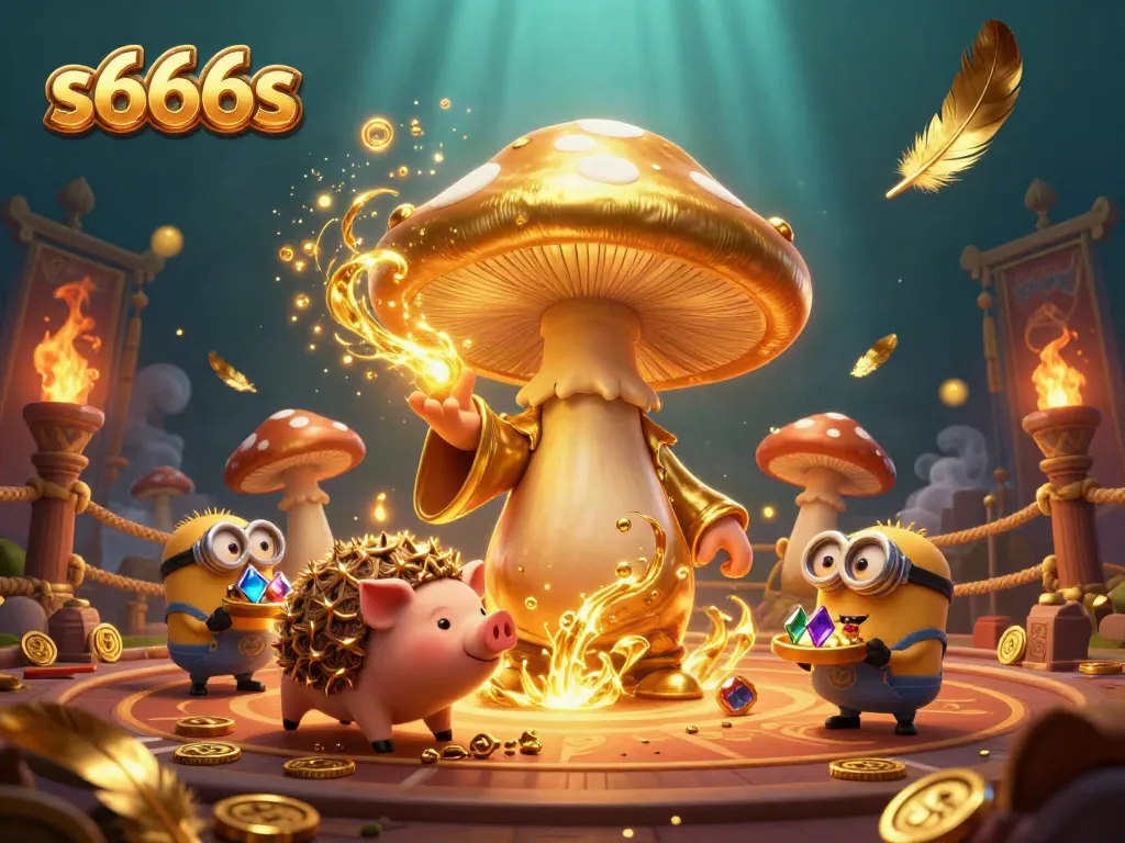 Engage with the magical world of s666s, featuring a golden wizard casting spells while treasure and gold swirl around him.