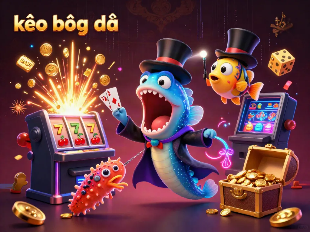Engaging 3D scene of a gulper eel performing card tricks for kèo bóng đá, filled with casino elements.