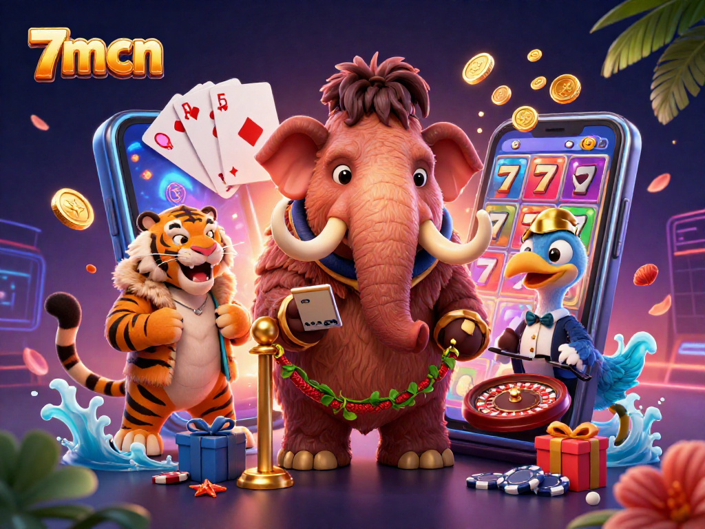 Play scratch-off games and win at 7mcn with our vibrant, casino-themed illustration.