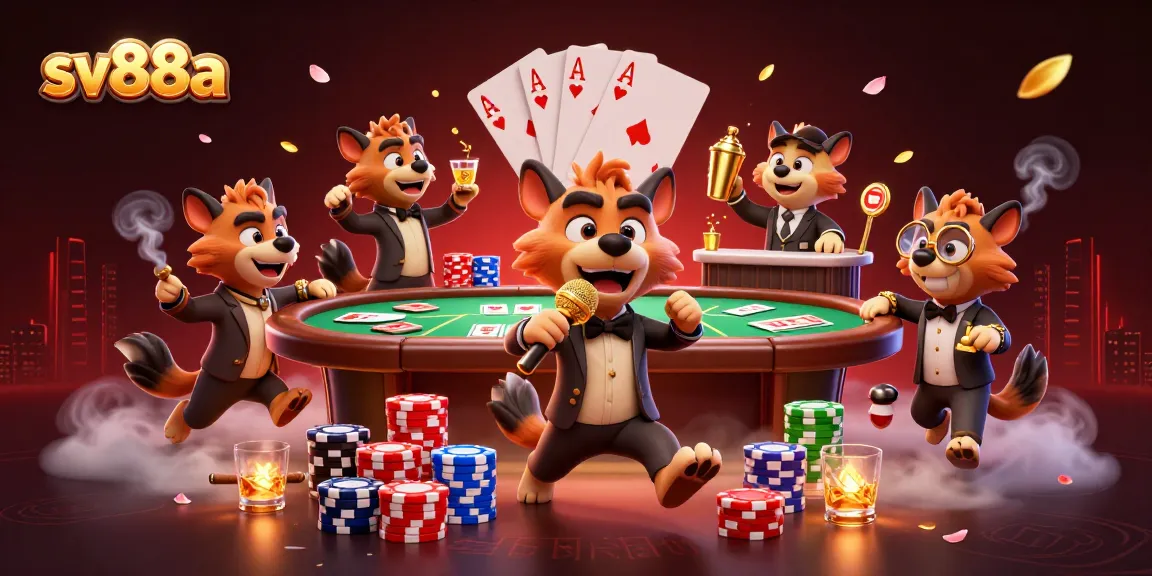 Experience thrilling gameplay at sv88a with lively hyenas in a dynamic casino illustration.