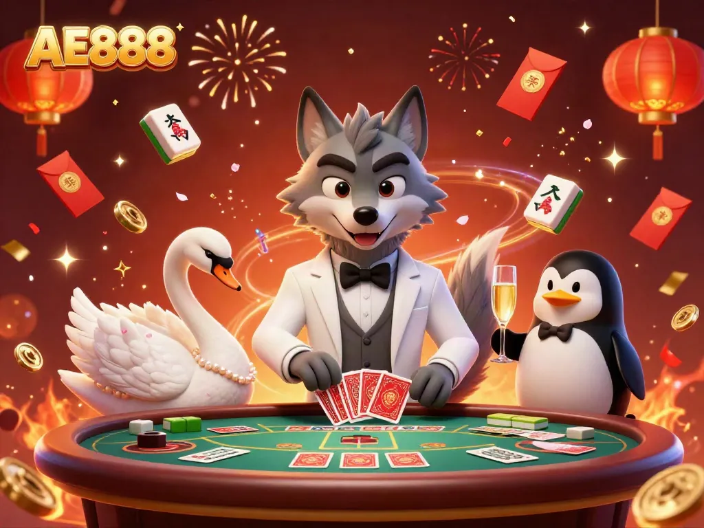 Experience the vibrant AE888 casino world with whimsical characters and festive gaming elements.