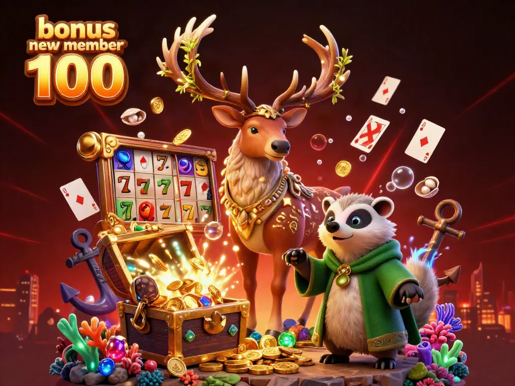 Experience the thrill of "bonus new member 100" surrounded by engaging slots elements and vibrant characters.