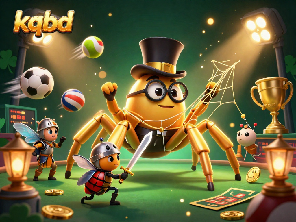 kqbd live betting score displays with dynamic football elements and a golden tarantula hosting the scene.