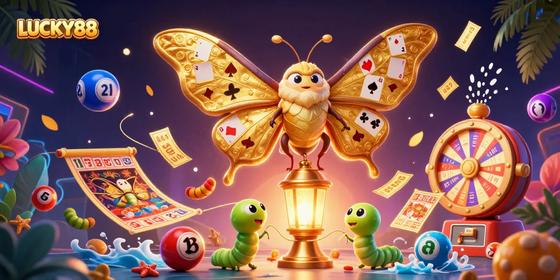 Experience the thrill of LUCKY88 with vibrant lottery balls and golden motifs in a dynamic casino scene.