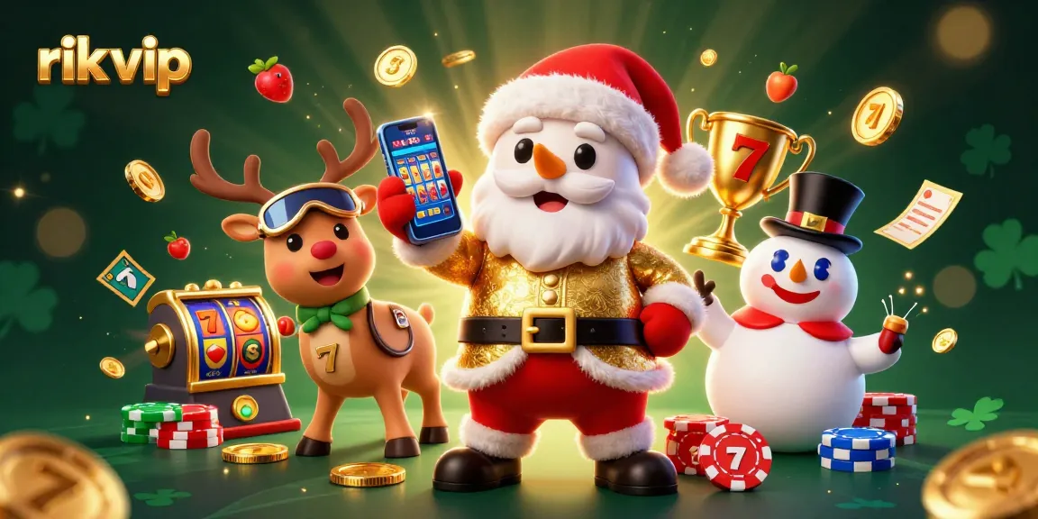 Experience the excitement of rik vip in a vibrant casino scene with Santa Claus and friends.