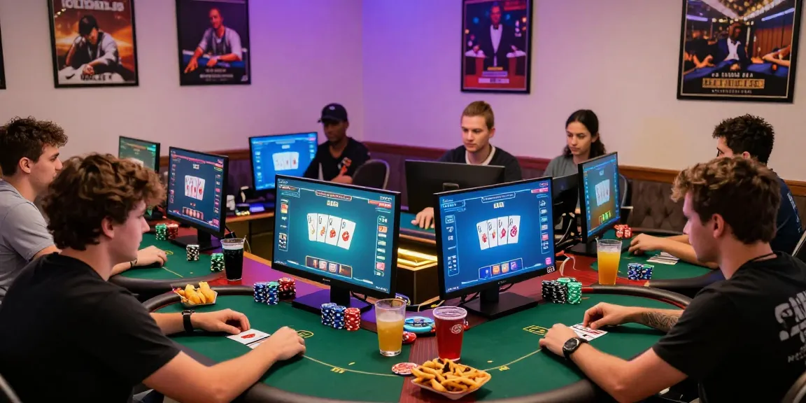 Dewapoker players enjoying an intense online poker session in a cozy setting.