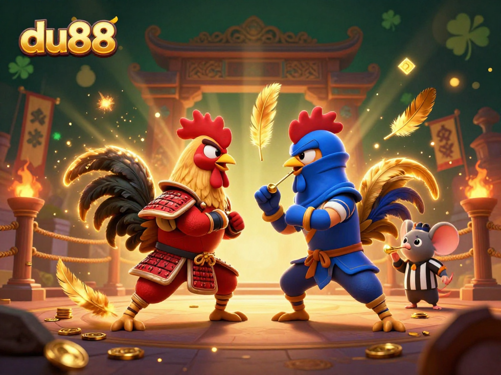 Engage with du88 as twin roosters in a dynamic standoff showcase rich casino elements.