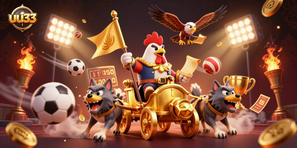 Experience thrilling action with uu33, featuring a rooster warlord leading dynamic sports betting elements.