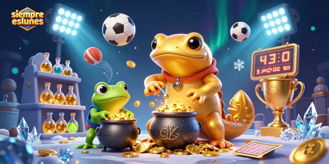 Experience the magic of siempreeslunes with dynamic casino themed illustration featuring gold coins and sports elements.