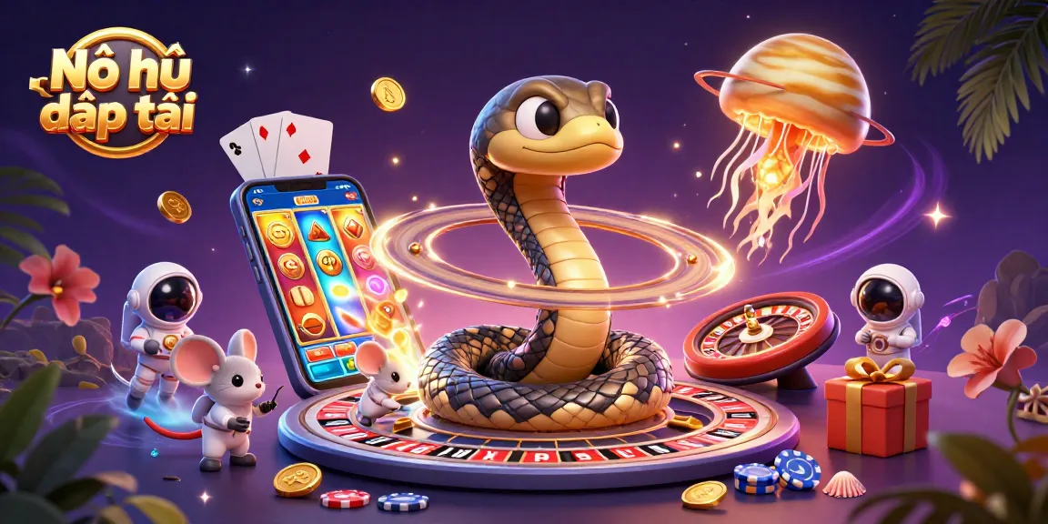 Nổ hũ đại phát tài showcases thrilling gaming action with vibrant 3D characters and casino elements.
