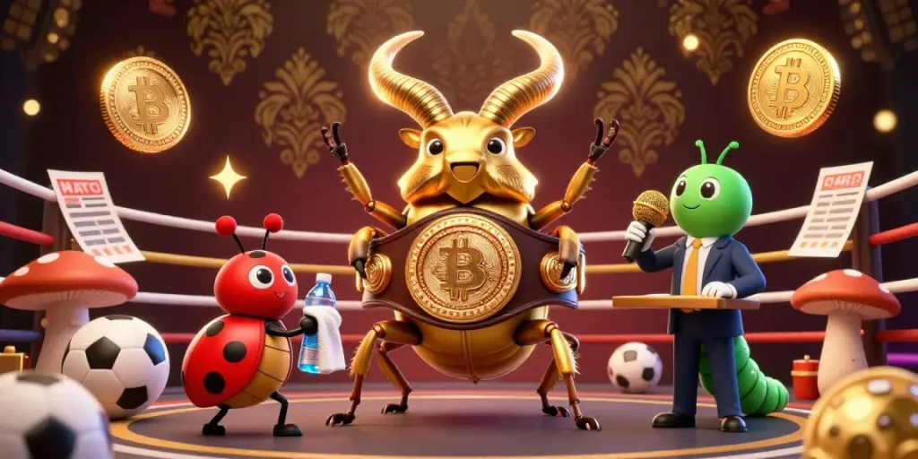 Bet on keonhacai5 with a giant golden beetle wearing a champion belt in a vibrant sports betting scene.