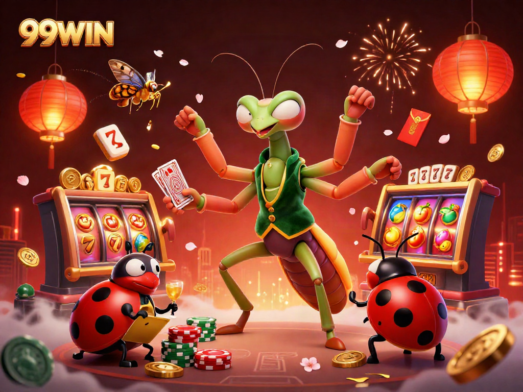 Experience thrilling action at 99WIN casino with vibrant games and animated characters in a dynamic setting.