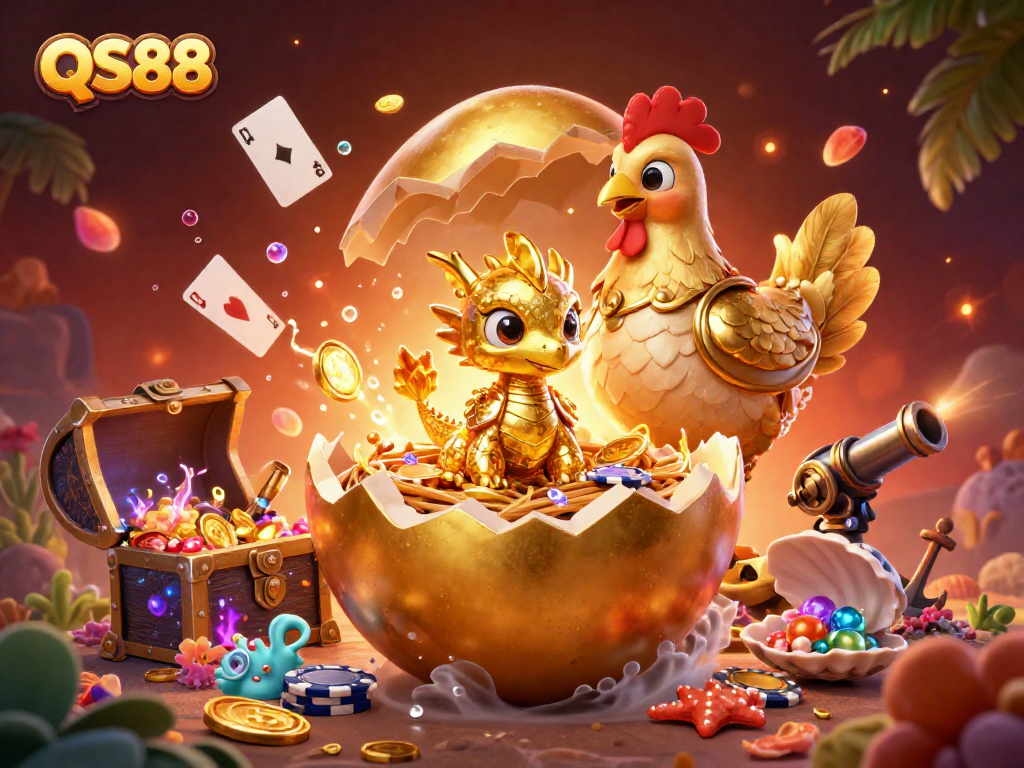 Experience winning opportunities at QS88 with a dazzling treasure-filled 3D illustration.