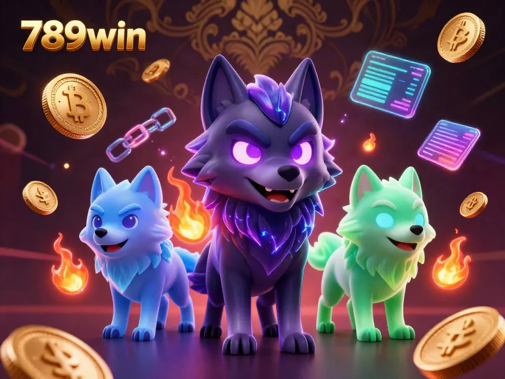 Experience the excitement of 789win with ghostly wolves and vibrant crypto elements.