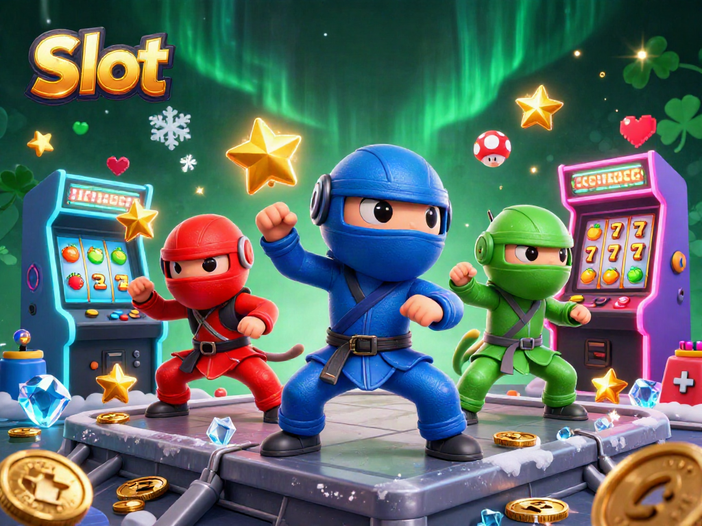 Slot chameleons engaging in dynamic martial arts with colorful gaming elements.