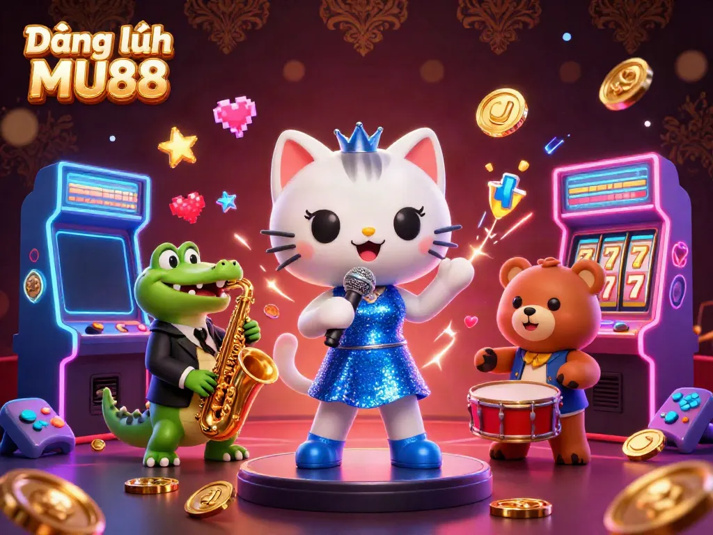 Engage with Đăng ký MU88 as the jazz-singer cat, saxophone crocodile, and drum bear create a lively casino atmosphere.