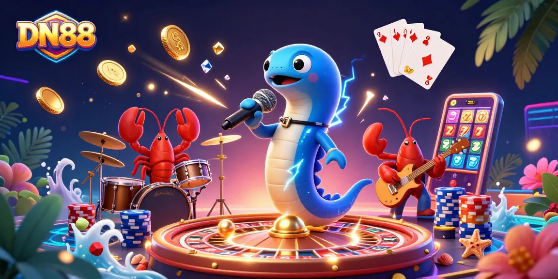 Experience the excitement of DN88 with a vibrant underwater casino scene showcasing dynamic characters and games.