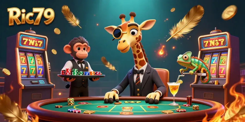 Engage in the excitement of casino action with Ric79's vibrant 3D illustration featuring a high-roller giraffe at a poker table.