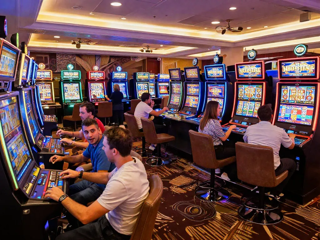 Players enjoying slots that accept credit cards in a lively casino environment.