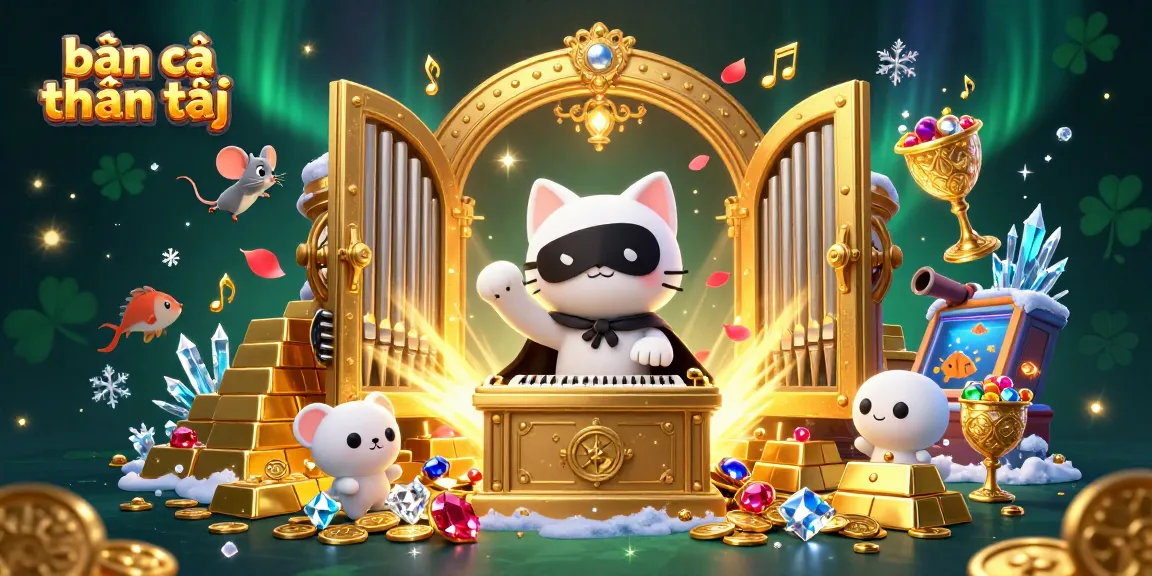 bắn cá thần tài captures the excitement of underwater shooting games featuring characters and treasures in a vibrant casino scene.