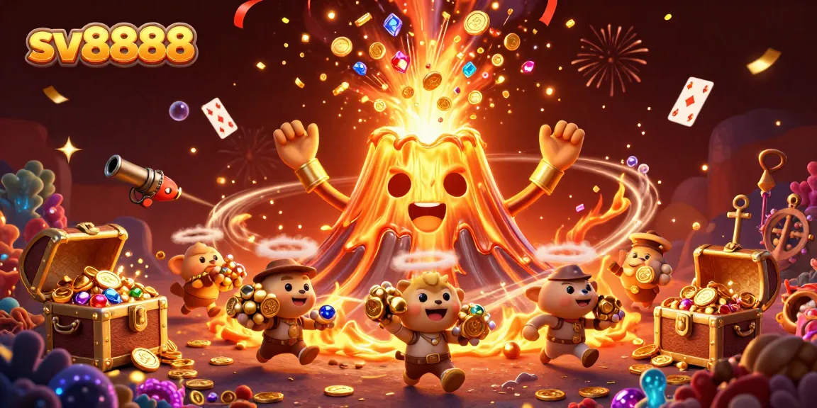 Experience thrilling wins at sv8888 with a vibrant 3D casino illustration filled with treasures.