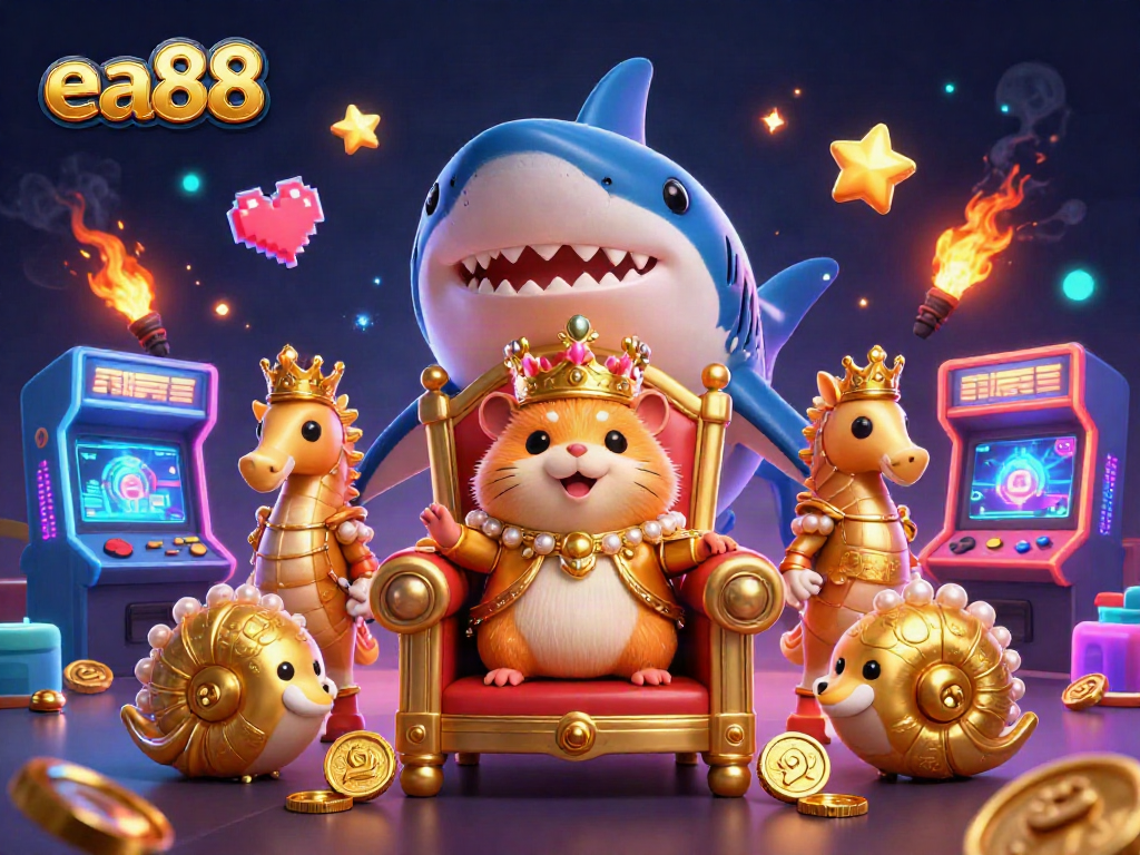 Engage with the thrilling world of ea88, featuring the fierce hamster king in a dynamic casino scene.