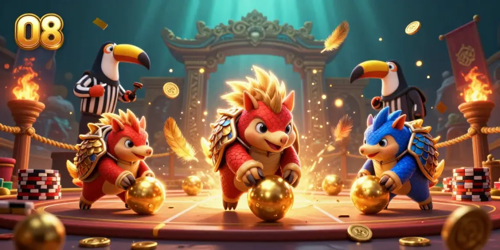Experience thrilling gameplay at O8 with rival pangolins and dynamic casino elements.