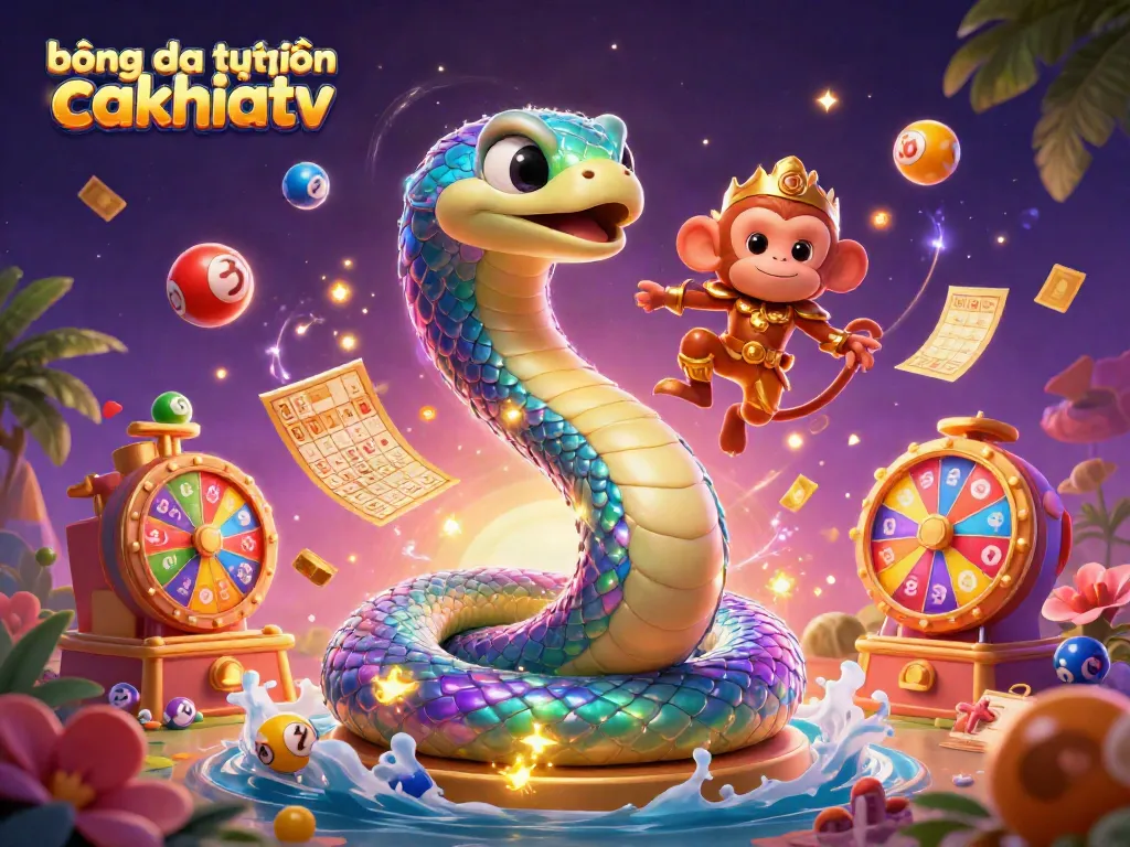 Experience bóng đá trực tuyến cakhiatv with vibrant visuals of game elements and characters in a magical illustration.