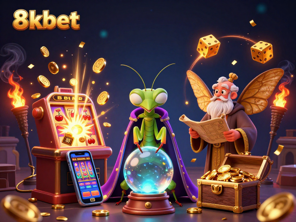 Engage with 8xbet's vibrant casino world through a detailed 3D illustration with unique characters and exciting games.