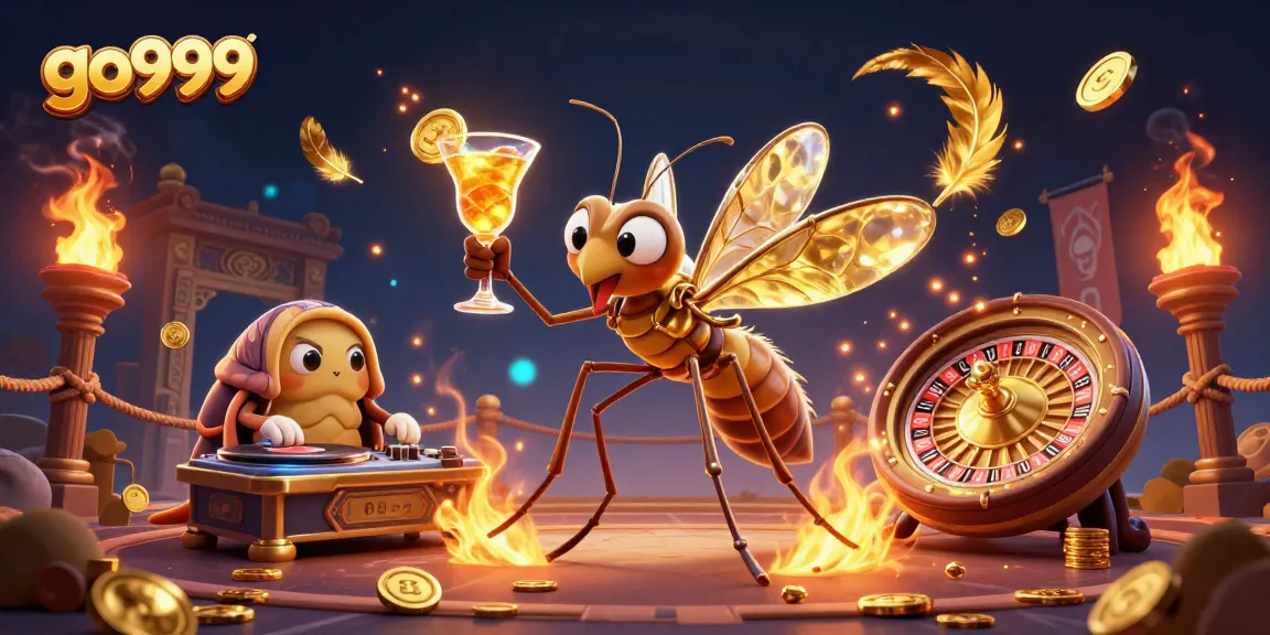 Experience go999's vibrant casino atmosphere with a dynamic 3D mascot scene, showcasing exciting gaming elements.