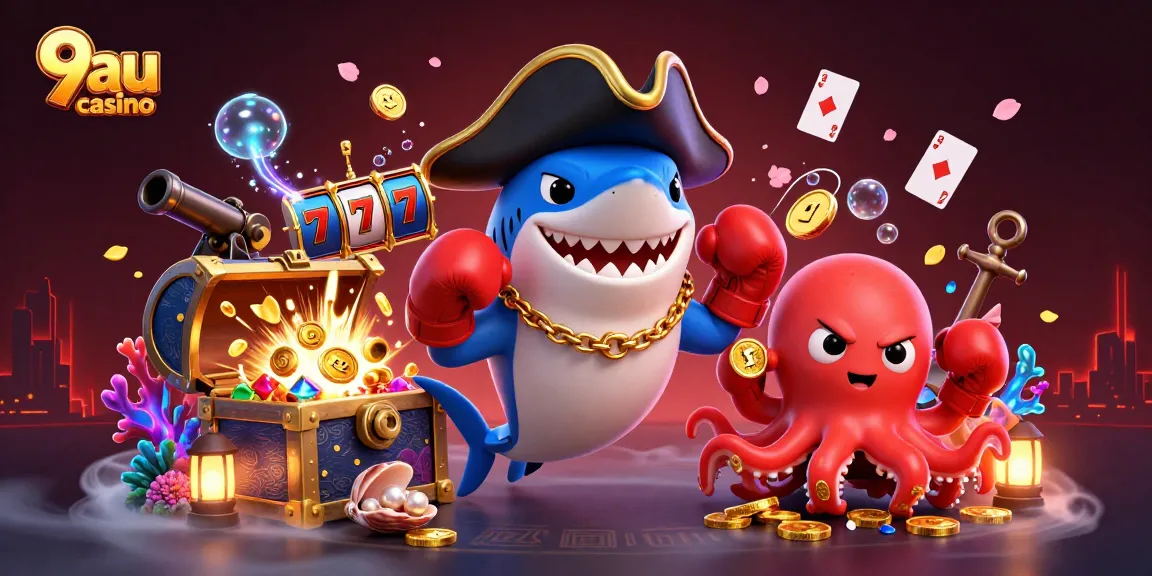 Engaging scene at 9au casino showcasing characters with dynamic casino elements and vibrant colors.