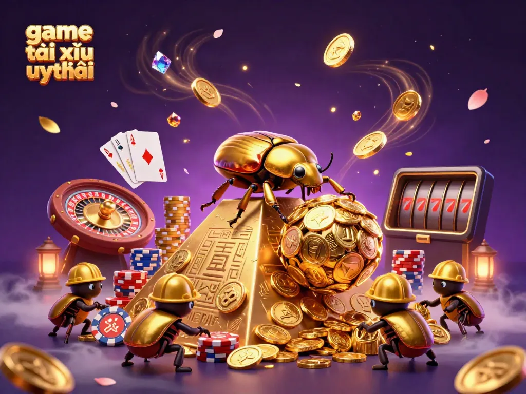 Experience thrilling gaming with game tài xỉu uy tín as golden beetles engage in vibrant casino activities.