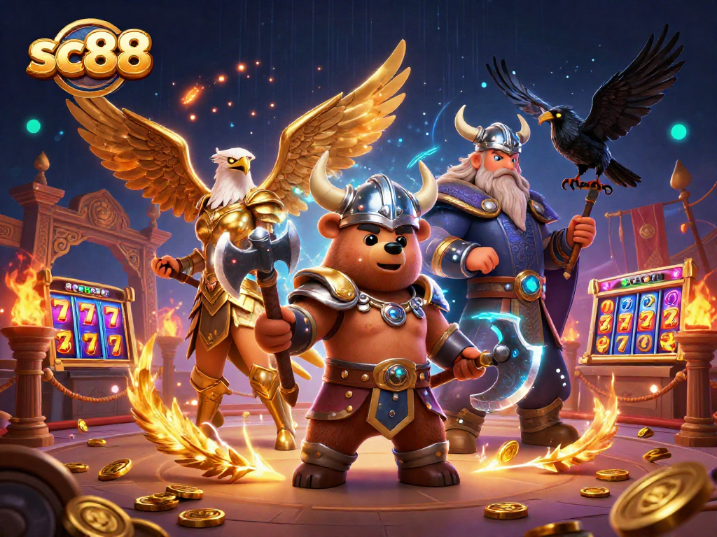 Experience thrilling gameplay with sc88 in an electrifying Viking-themed casino scene.