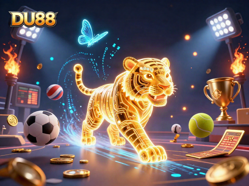 Experience thrilling gaming action at DU88 casino, featuring vibrant 3D visuals and sports elements.