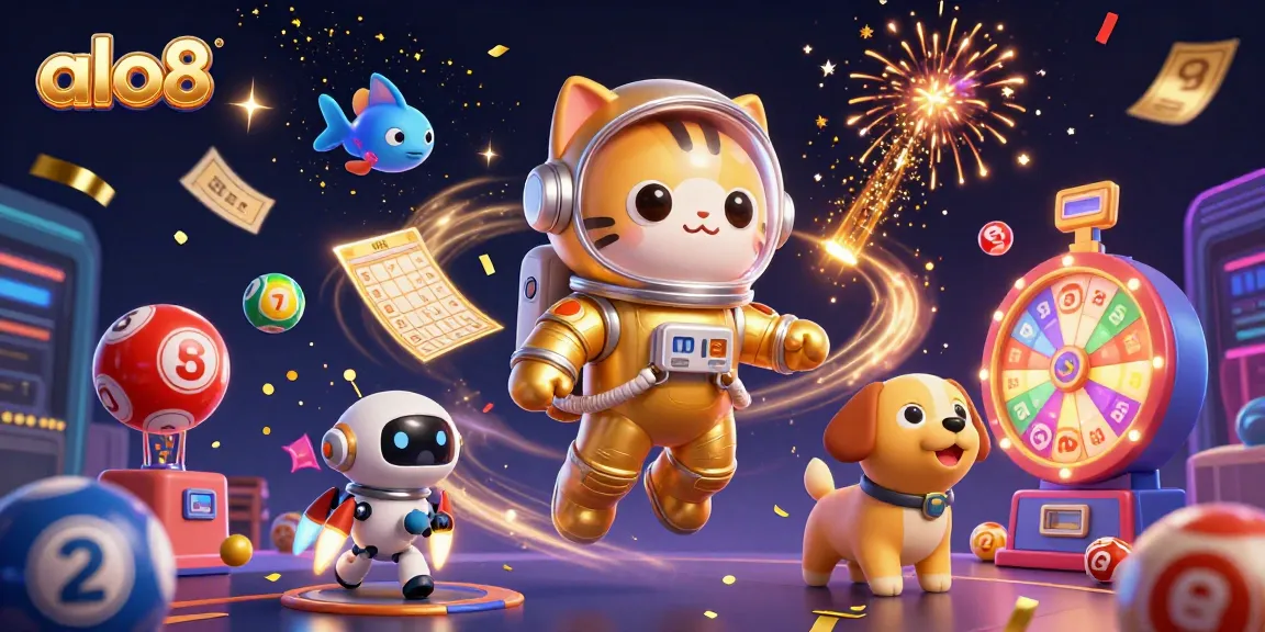 Play games at ALO8 where the astronaut cat and dog win lottery prizes in space.