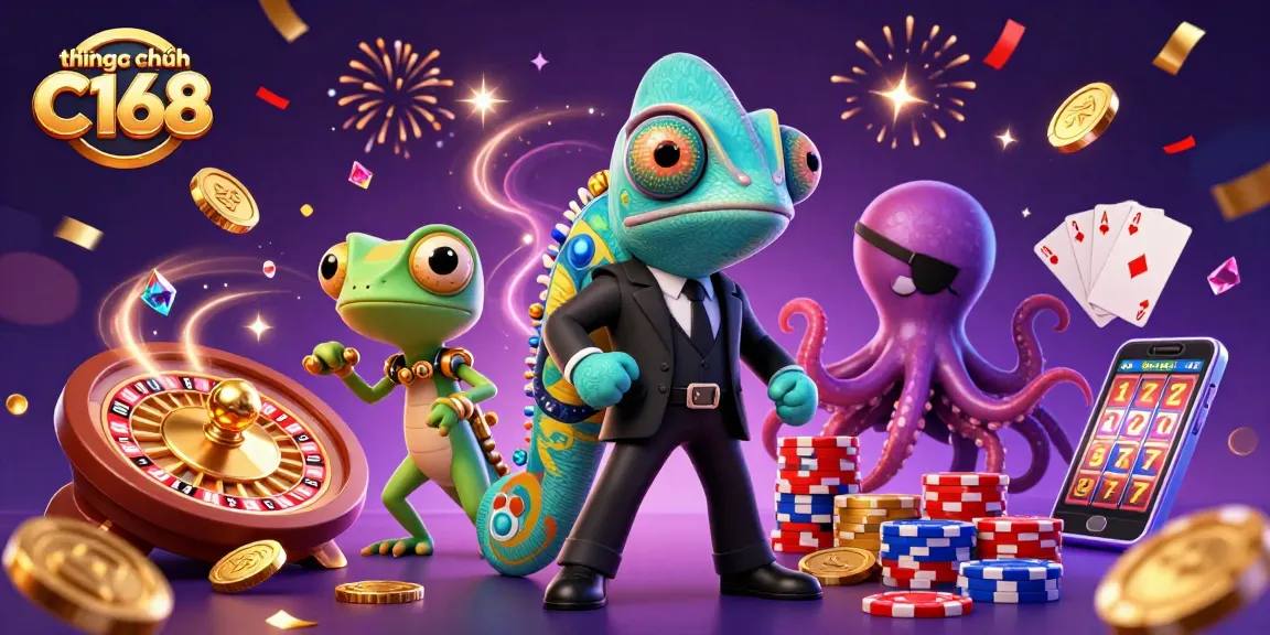Engage with the thrilling world of thương hiệu C168 featuring exciting casino scenes in a vibrant 3D illustration.