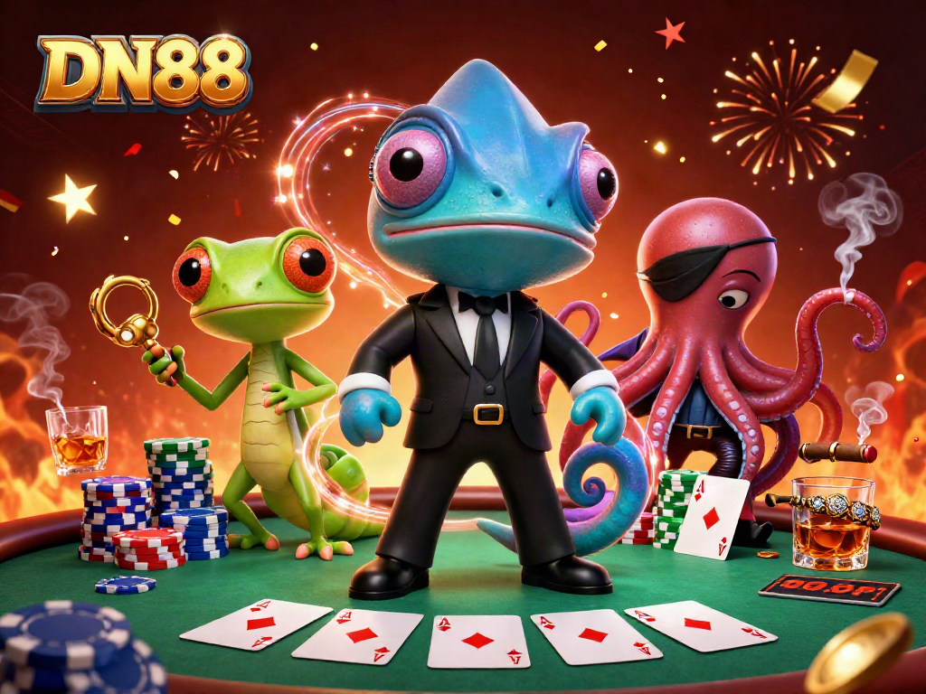 DN88 captures the excitement of poker with vibrant characters at a casino table.