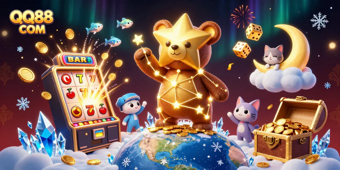 Engage with QQ88 COM through a vibrant 3D casino adventure featuring iconic symbols and characters.
