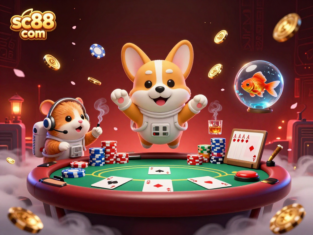 Join the action at sc88 com in an exciting space casino scene featuring a corgi and friends!