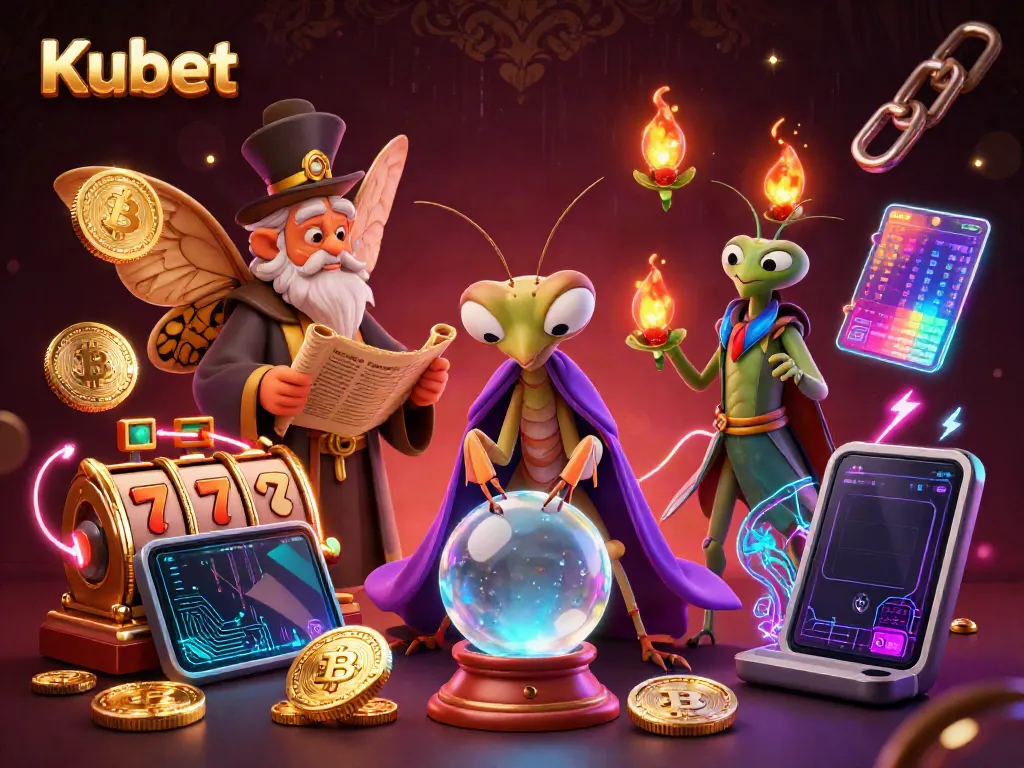Kubet slot games illustration featuring mystical characters with vibrant casino elements.