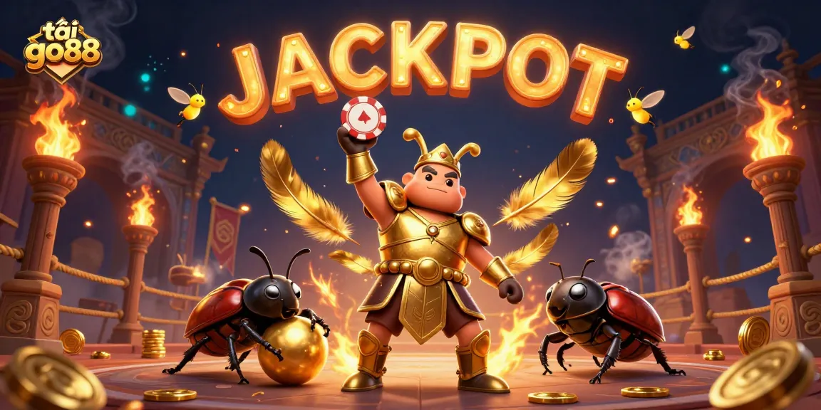 Experience thrilling wins at tải go88 with a dynamic 3D casino themed scene featuring a hercules beetle and fireflies.