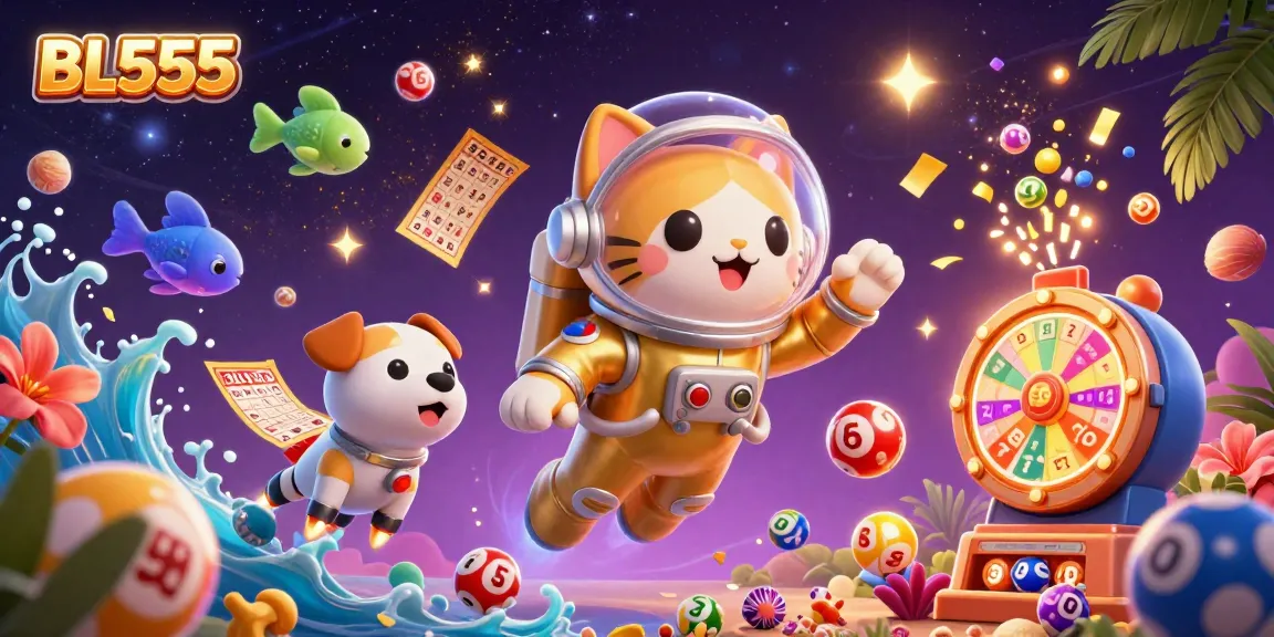 Experience thrilling gameplay opportunities with BL555 in a dazzling animated casino scene.