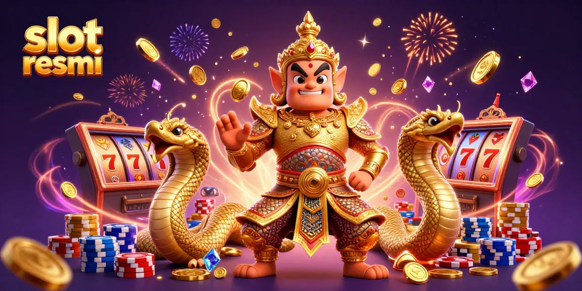 Experience thrilling action at slot resmi with a vibrant 3D casino scene featuring dynamic slot reels and colorful poker chips.