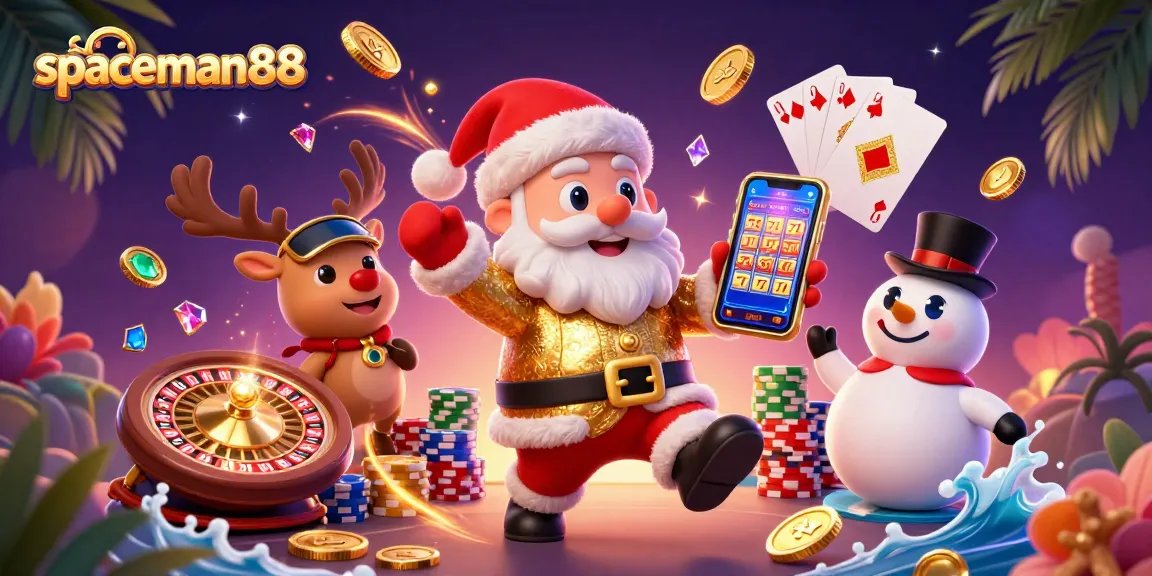 Experience excitement with spaceman88 as Santa and friends enjoy a jackpot adventure in a vibrant casino!