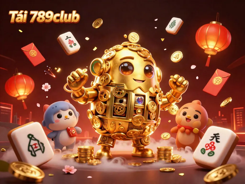 Win big with Tải 789club, a vibrant fantasy scene featuring a golden golem and game elements.