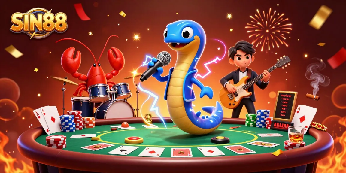 SIN88 captivates with a vibrant underwater casino featuring a DJ electric eel and lively band.