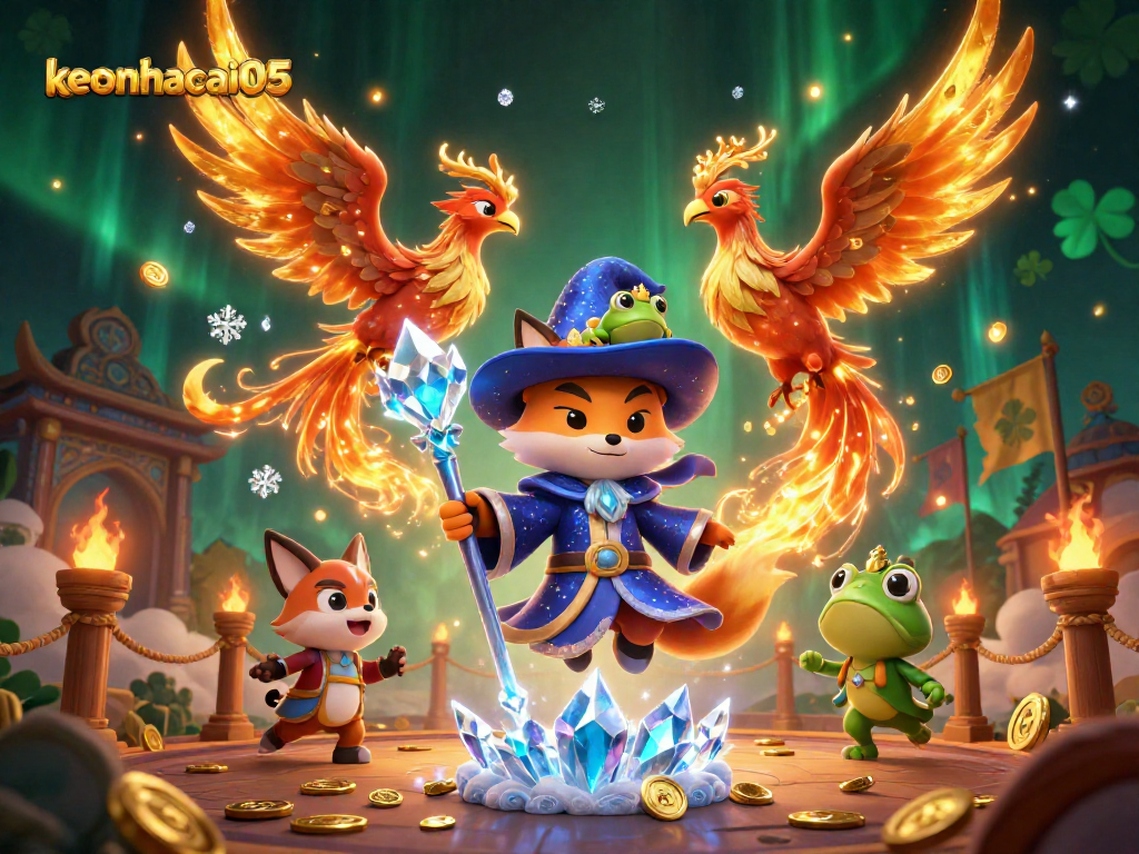 Experience thrilling action with keonhacai05 in a vibrant magical casino scene.
